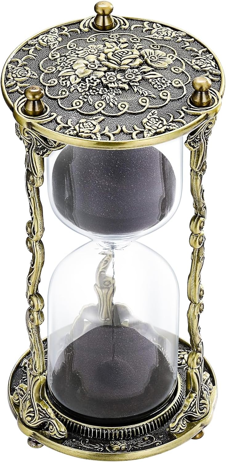 SuLiao Hourglass Sand Timer 60 Minute, 60 Min Mandala Rose Engraving Brass Gold Sand Clock,Antique Reloj De Arena 1 Hora, One Hour Glass Sandglass for Gift Home Office Desk Decor