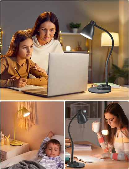 BOHON LED Desk Lamp with USB Charging Port 3 Color Modes Dimmable, Black | Reading Light Intelligent Induction Auto Dimming Task Lamp Neck Flexible Table Lamp for Bedside Office, AC Adapter Include