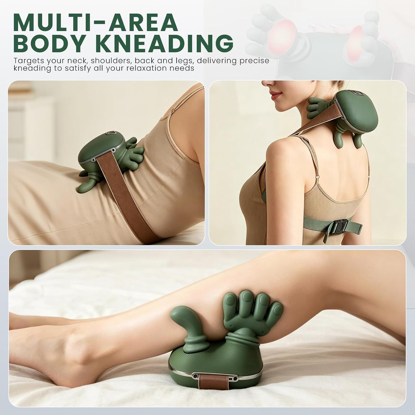Upgrade 4D Neck and Shoulder Massager with Heat, Wireless Portable Bionic Massage with Real Human Hand Kneading, Neck Massager for Pain Relief Deep Tissue, Relax Muscle Tension(Emerald Green)