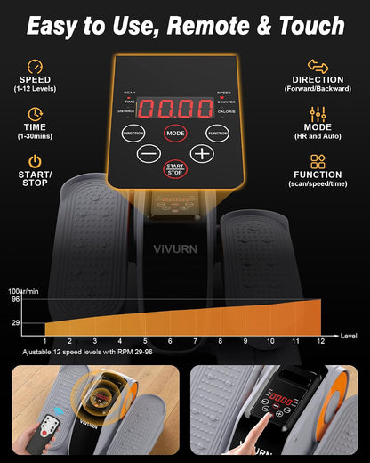 VIVURN-Upgraded Under Desk Elliptical 12 Speeds Forward & Reverse Manual & Auto Mode, Electric Leg Exerciser As Seen on TV for Seniors with Non-Slip Mat Quiet Smooth for Home Office, Gift for Mom Dad