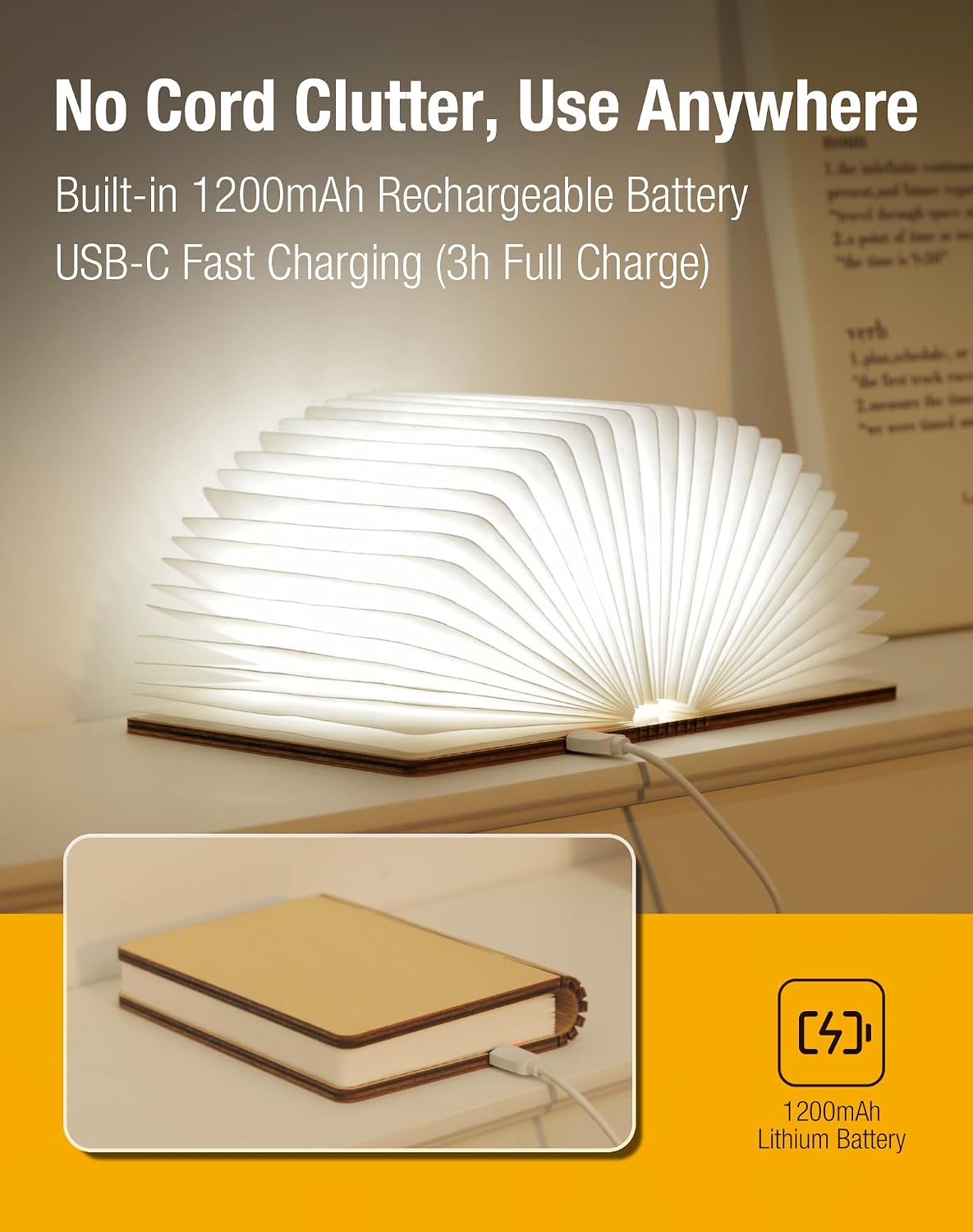 4.7 Inch Wooden Book Lamp, Book Lovers Gifts,Teacher Appreciation Gifts for Women, Folding Book Light, LED Ambient Lighting, Magnetic Mood Lighting for Home&Library Decor (Walnut)