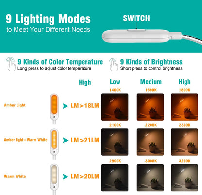 VAVOFO Amber Rechargeable Reading Light, Blue Light Blocking Book Light, 7 LEDs Eye Care 9 Colors 9 Brightness Clip On for Kids Bookworms Reading in Bed with Power Indicator Lasting 70h (Black)