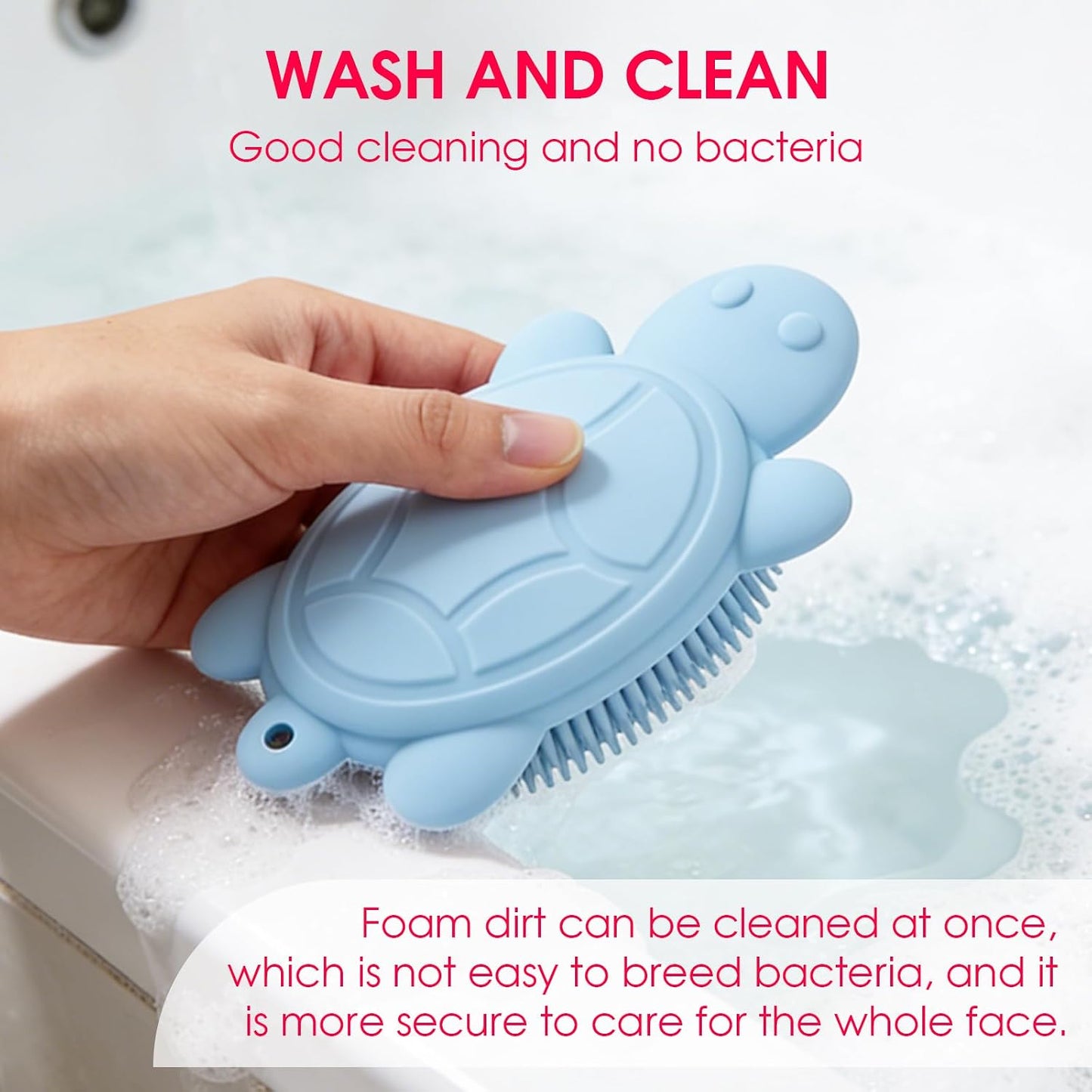 Baby Shower Brush,Kids Silicone Body and Back Exfoliating Mitt - Soft Bristles, Gentle Exfoliation, Cute Turtle Design Makes Children Love Bathing(Mint)