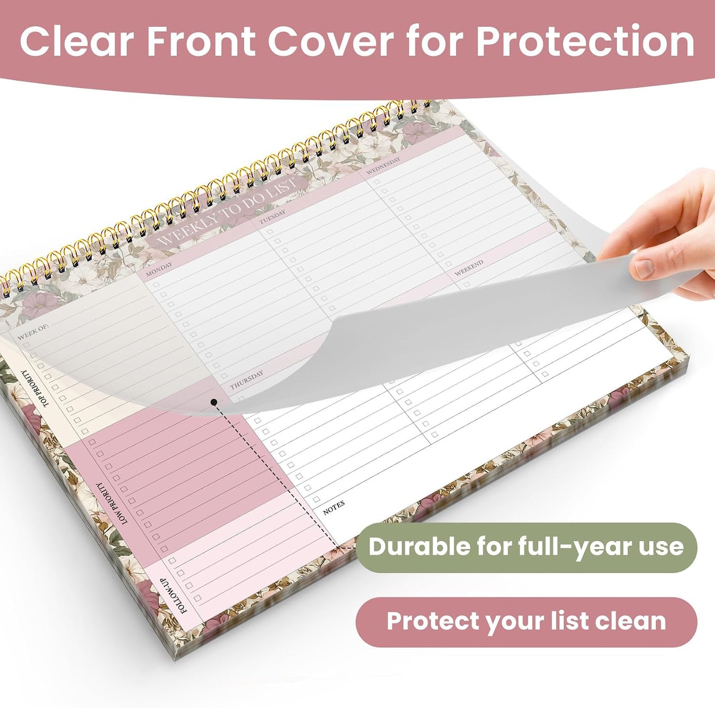Weekly To Do List Notepad with 52 Undated Sheets（8.5"×11"）- Undated Weekly Planner Notepad for Office Desk Accessories and Supplies - Sunshine Petal