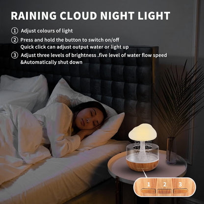 Weljoy Zen Raining Cloud Night Light Aromatherapy Essential Oil Diffuser Micro Humidifier Desk Fountain Bedside Sleeping Relaxing Mood Water Drop Sound (White) (White)