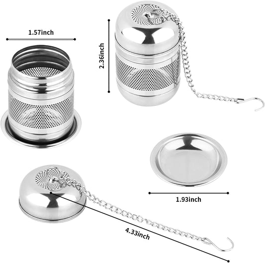 Fri4Free 2PCS Tea Infuser Strainer - Stainless Steel Strainers for Loose Leaf Tea, Steeper, Fine Mesh Ball holder with Chain Hook and Lid, Reusable Filter Bags Diffusers