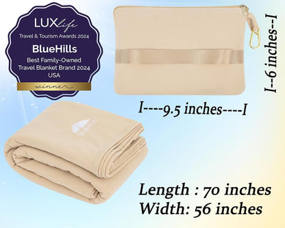 BlueHills Travel Blanket Pillow Compact Lightweight Pocket Size Airplane Traveling Essential Flight Trip Throw in Bag Portable Case Plane Accessory Gray L01