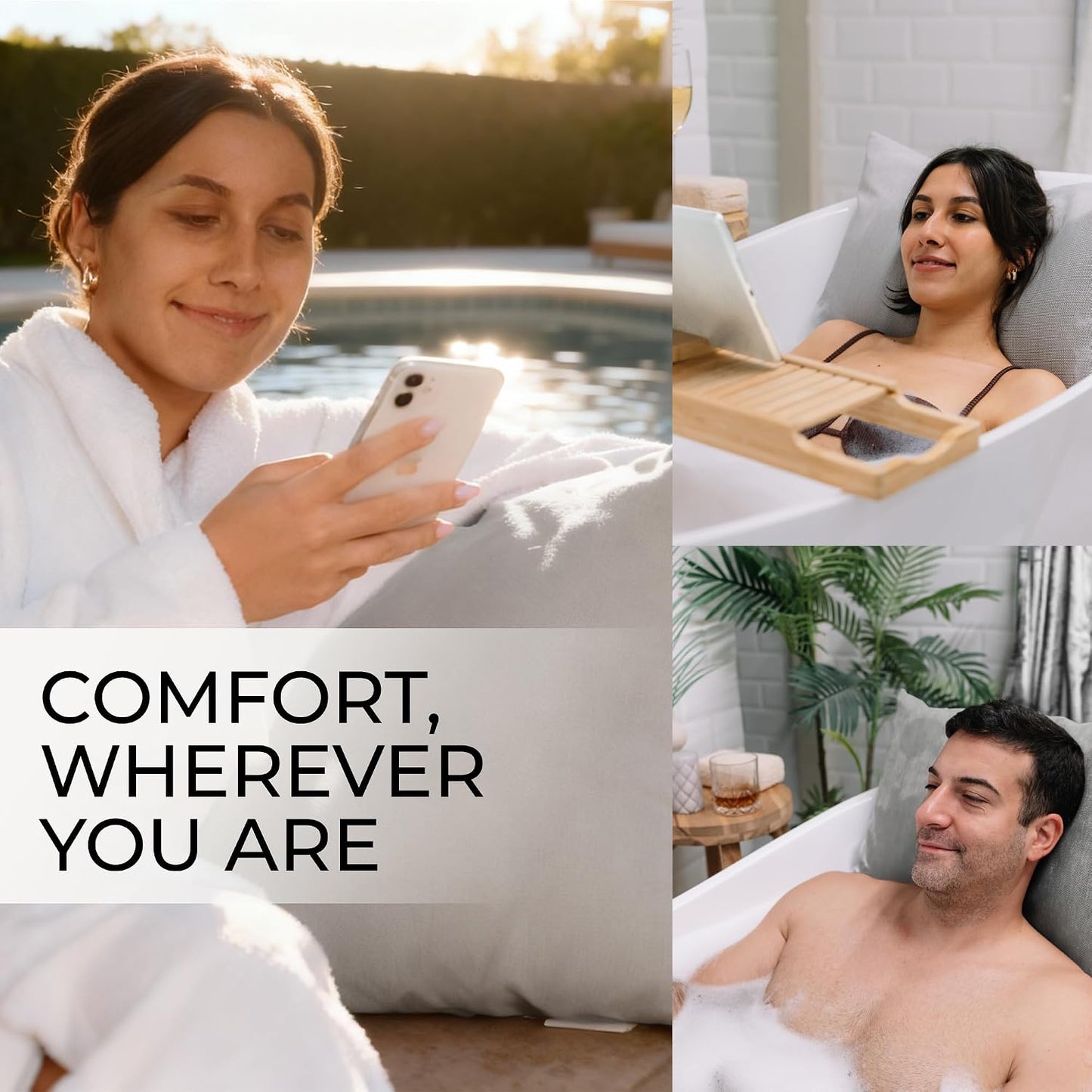 Luxury Bath Pillow for Tub - Thick and Comfortable Bathtub Pillow Support for Head and Neck and Back - Washable Quick-Drying Bath Pillows - Bath Cushion for Home Spa - Fits Any Bathtub - Light Gray