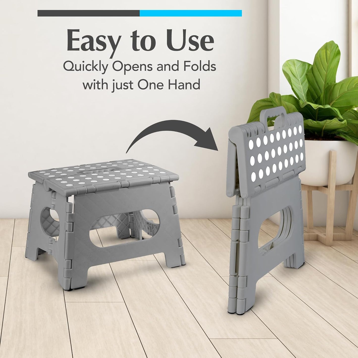 Handy Laundry Folding Step Stool - Sturdy Enough Collapsible Stool to Support Adults - Opens Easy with One Flip - Great for Kitchen, Bathroom or Bedroom (Black - 9 Inch)