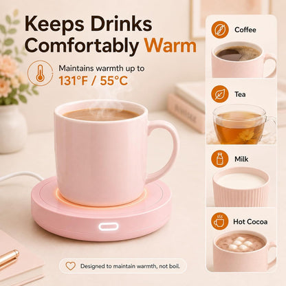 BESTINNKITS White Smart Coffee Auto On/Off Gravity-Induction Mug Office Desk Use, Candle Wax Cup Warmer Heating Plate (Up to 131F/55C)