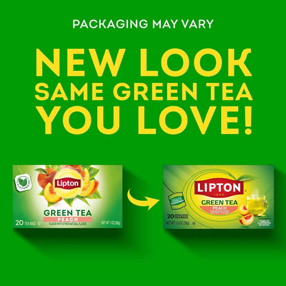 Lipton Peach Green Tea Bags, 20 Total Tea Bags