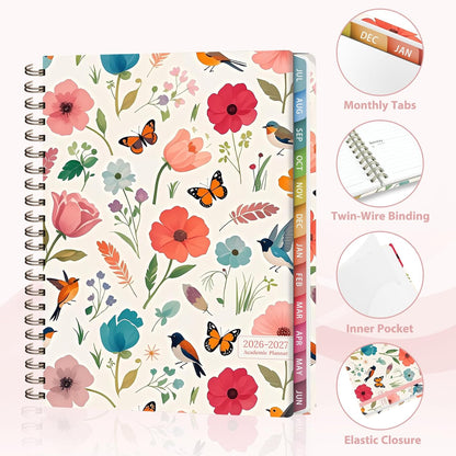 Planner 2026-2027, Weekly and Monthly Calendar Planner, JUL 2026 - JUN 2027 | Academic Year, Daily Agenda Book, A5(6.3'' x 8.5''), Sprial Bound, Inner Pocket, Office School Use