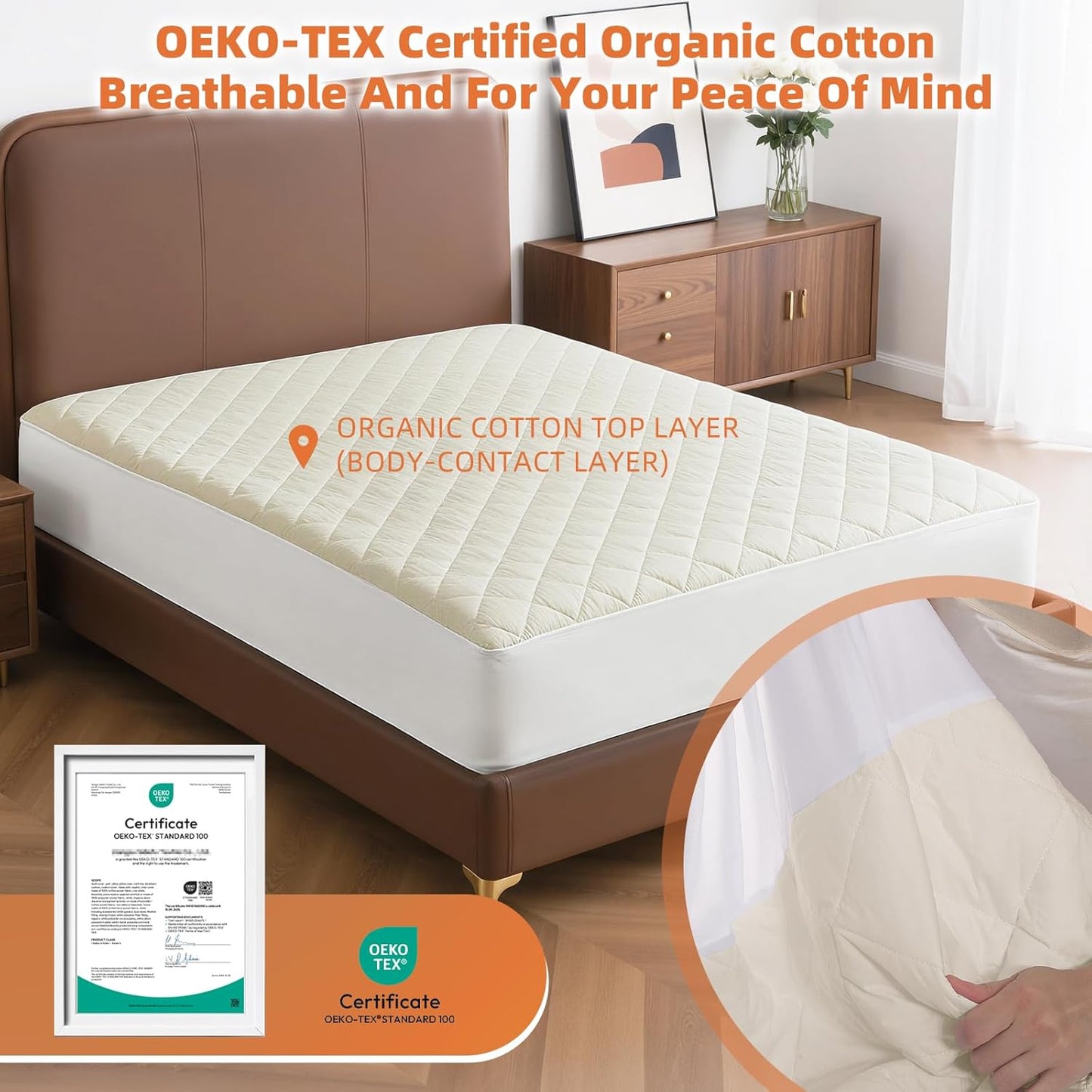 Organic King Mattress Protector - Top&Side 100% Waterproof Mattress Protectors, Breathable Organic Mattress Protector, Noiseless King Mattress Protectors Waterproof 80x76x17 in