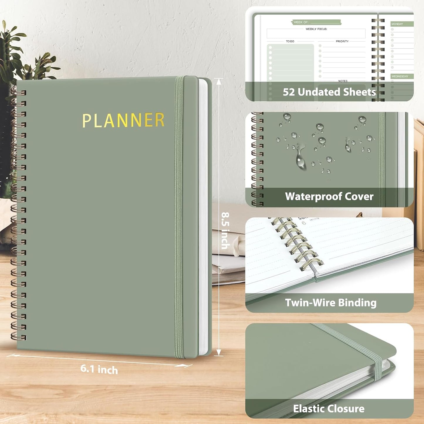 Undated Weekly Planner, Weekly To Do List Notebook, A5 Daily Planner | Office School Supplies, Spiral Binding, Inner Pocket, Goal, Organizer, Habit Tracker