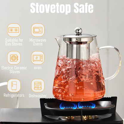 Baalaka Glass Teapot Stovetop 20 OZ/600ml, Tea pot with Removable 18/8 Stainless Steel Infuser, Borosilicate Clear Tea Kettle, Teapot Blooming and Loose Leaf Tea Maker Tea Brewer for Camping, Travel