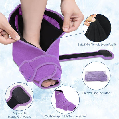 KingPavonini Ankle Foot Ice Pack Wrap for Sprained Ankle/Surgery Recovery, Reusable Gel Ice Packs for Feet Injuries, Plantar Fasciitis, Achilles Tendonitis, Hot/Cold Therapy, XL (1 Wrap+4 Gel Packs)