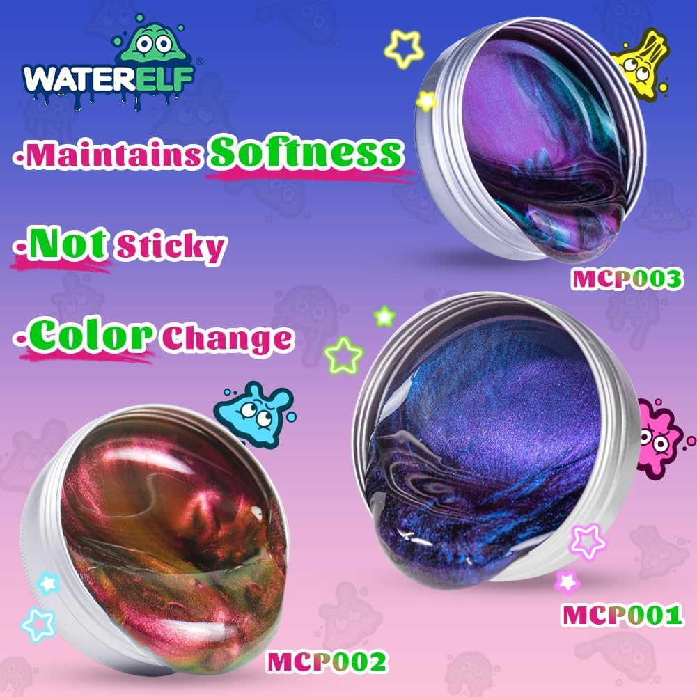 WATERELF Galaxy Putty Slime for Kids - Children's Day Gift, Fidget Sensory Artistic Therapy Putty Toys for Boys Girls Adults, Stress Relief Non-Sticky, 3.11 Inch 3.2 Oz – Golden/Red