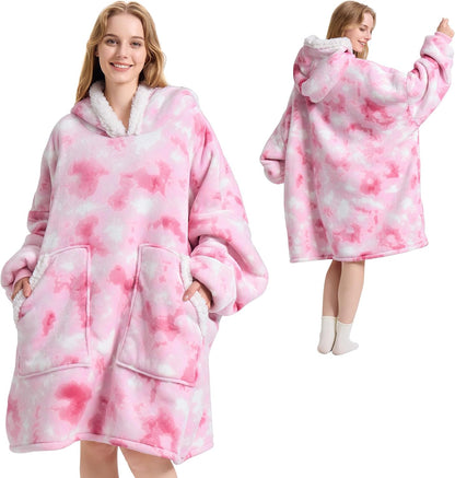 Kipswiza Wearable Blanket Hoodie Gifts for Women and Men, Oversized Cozy Warm Flannel Sherpa Hooded Blankets Sweatshirt with Giant Pockets for Adult and Teens, Dark Gray