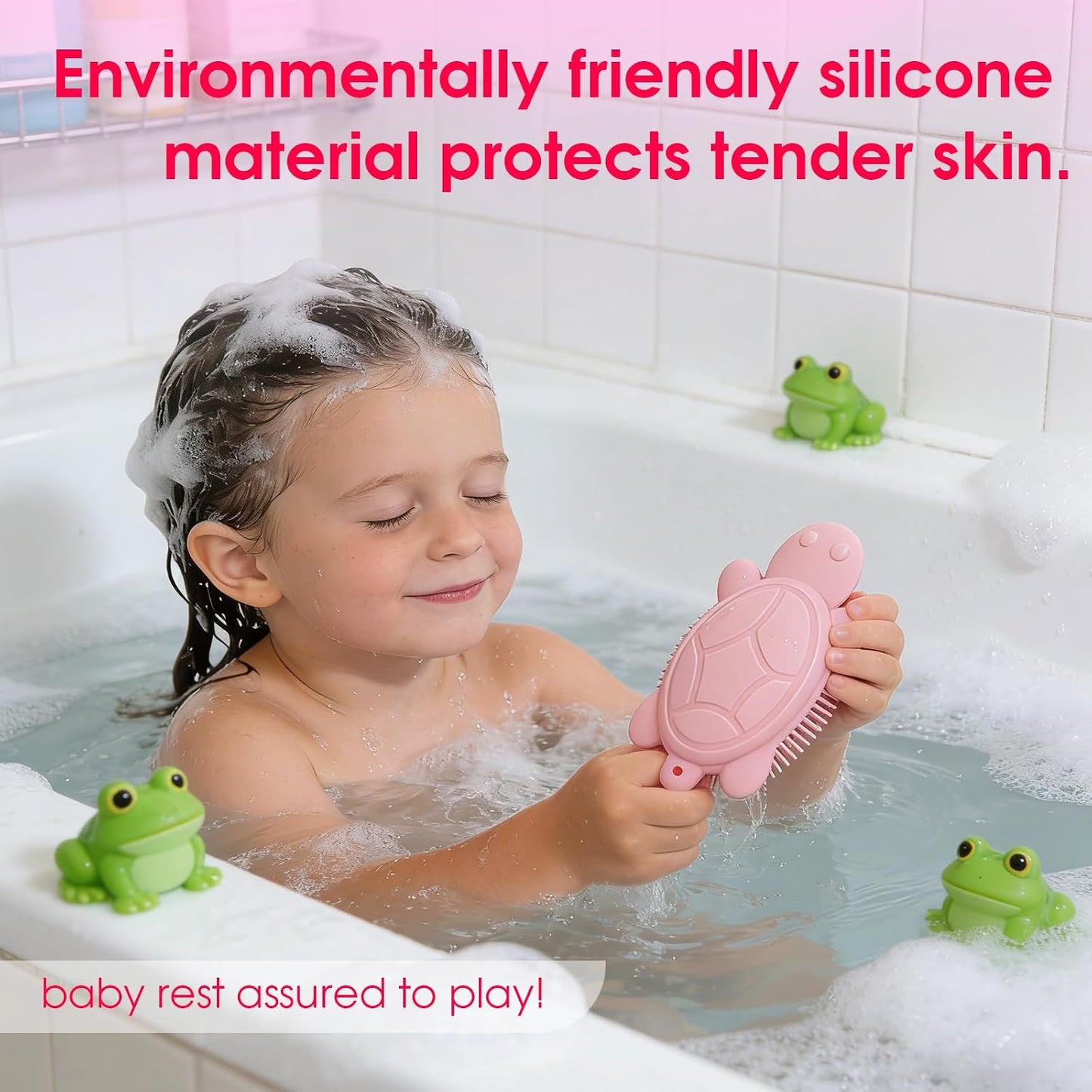 Baby Shower Brush,Kids Silicone Body and Back Exfoliating Mitt - Soft Bristles, Gentle Exfoliation, Cute Turtle Design Makes Children Love Bathing(Mint)