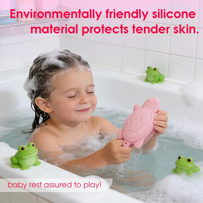 Baby Shower Brush,Kids Silicone Body and Back Exfoliating Mitt - Soft Bristles, Gentle Exfoliation, Cute Turtle Design Makes Children Love Bathing(Mint)