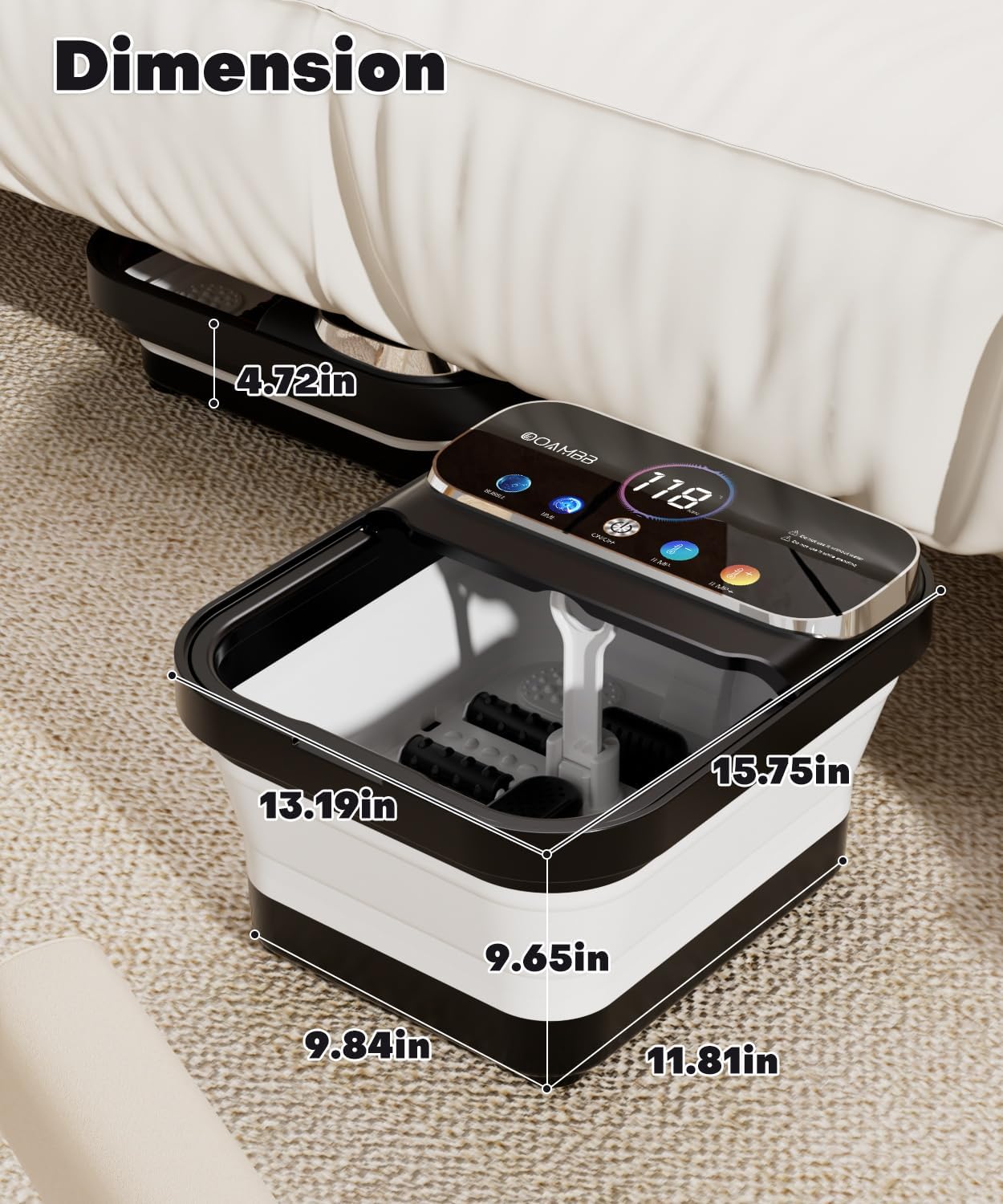 OOAMBB Collapsible Foot Spa with Heat, Bubble,Temp Control,Remote Control, Color Touch Screen Foot Bath Massager with 6 Massage Rollers,Foot Soaking Tub,Pedicure Foot spa for Stress Relief (Deep Grey)