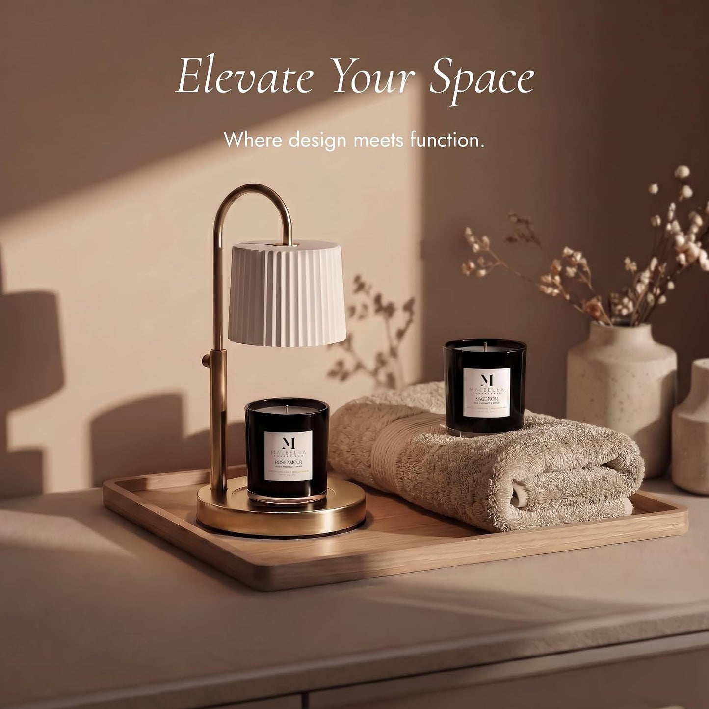 Dimmable Glass Candle Warmer Lamp with Timer - Adjustable Height Candle Lamp Warmer with Timer (8H/4H/2H) - Wax Melter - Ideal Gift, fits Various Size Scented Candles - 02 Bulb - (Gold Metal)