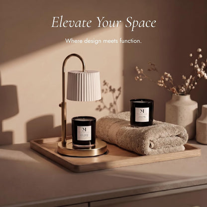 Dimmable Glass Candle Warmer Lamp with Timer - Adjustable Height Candle Lamp Warmer with Timer (8H/4H/2H) - Wax Melter - Ideal Gift, fits Various Size Scented Candles - 02 Bulb - (Gold Metal)