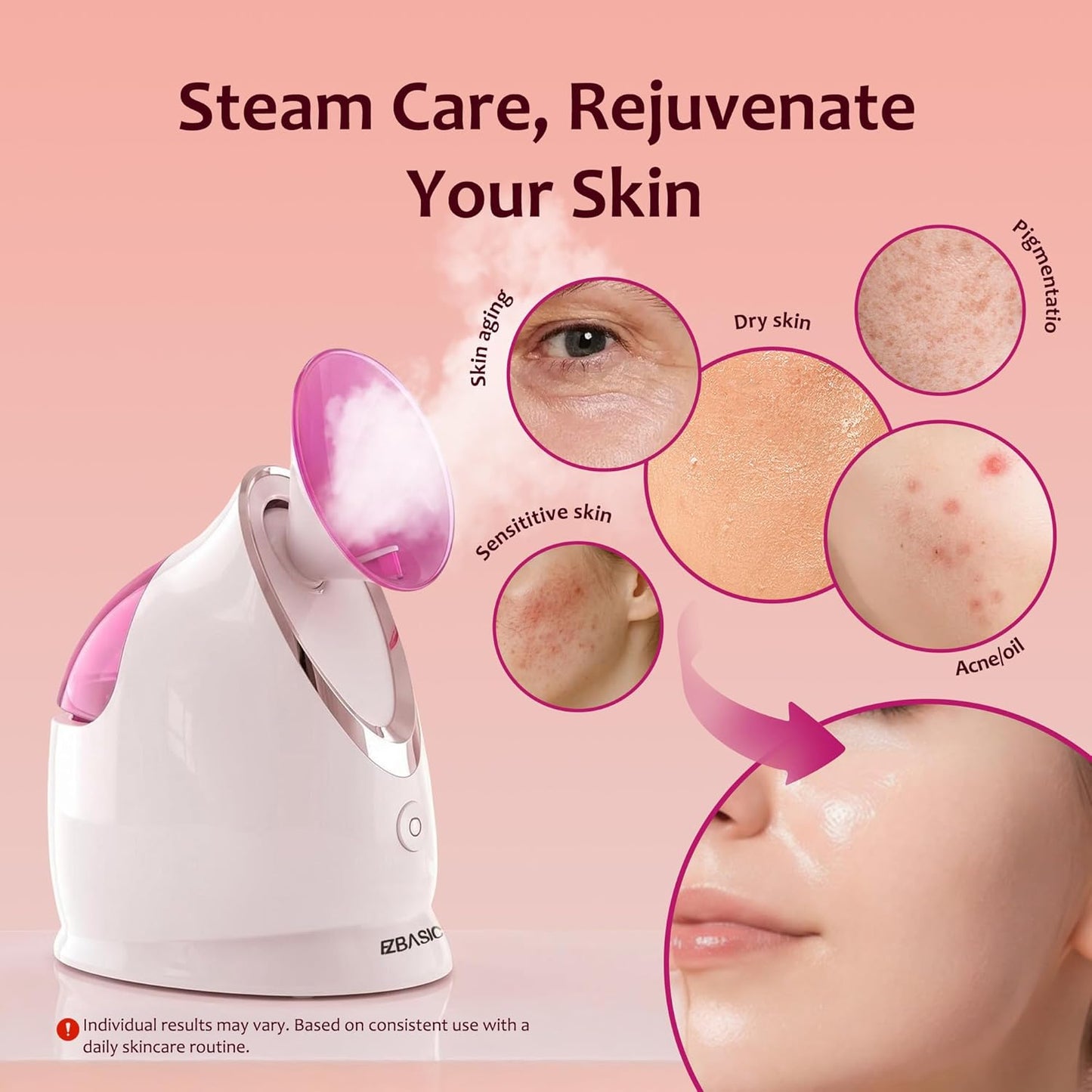 EZBASICS Facial Steamer - Professional Nano Ionic Face Steamer for Facial Deep Cleaning, Warm Mist Humidifier for Home Spa, Unclogs Pores Sinus, Bonus 5 Piece Stainless Steel Skin Kit (Blue)