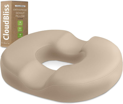 CloudBliss Donut Pillow Stadium Seat Cushion for Tailbone Pain Relief and Hemorrhoids, Memory Foam Seat Chair Cushion, Portable Seat Cushions for Bleachers, Car, Home & Office