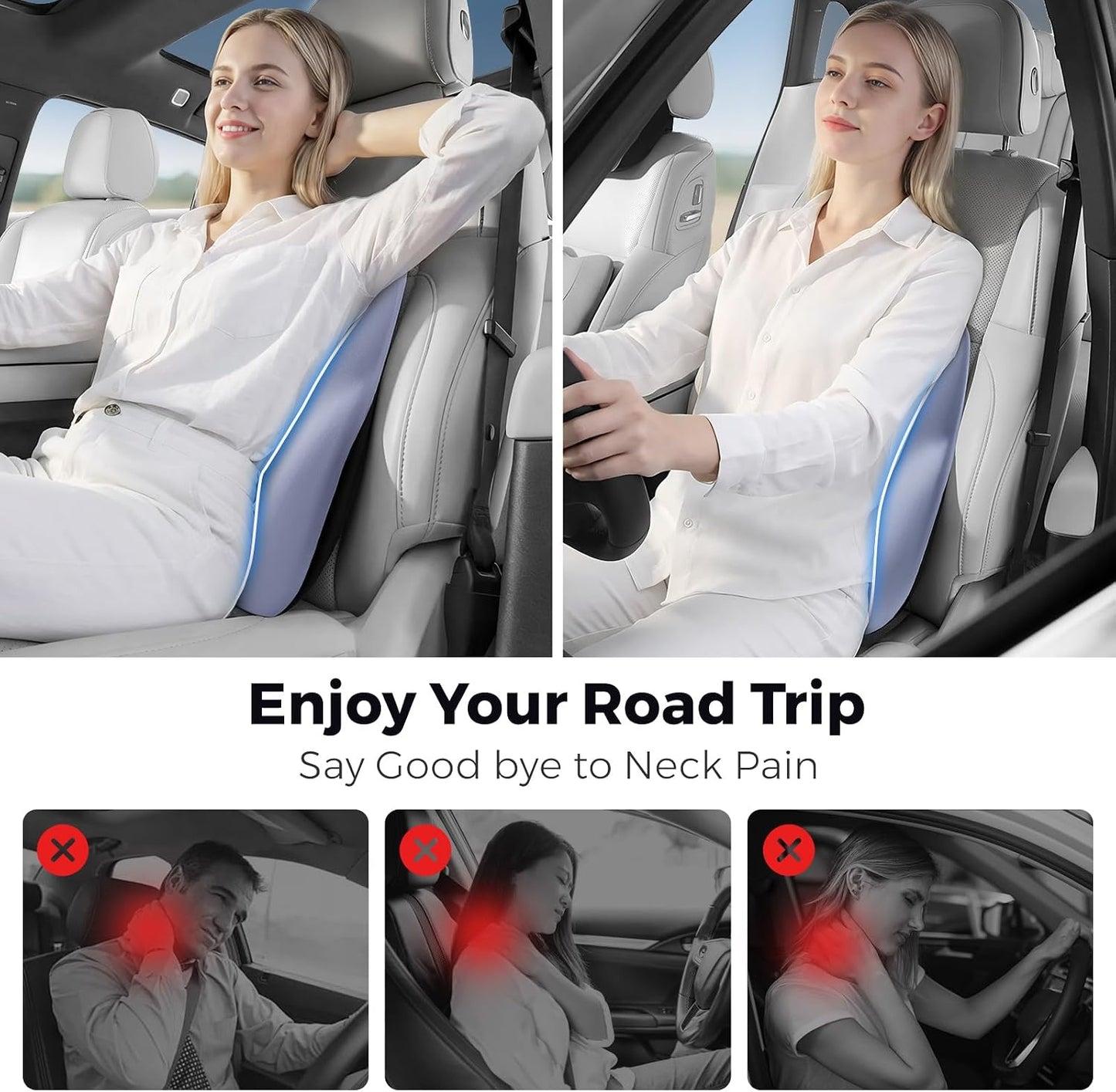 BEBAS Lumbar Support Pillow for Car, Memory Foam Back Cushion for Driving, Ergonomic Lumbar Pillow for Pain Relief, Comfort Lower Back Support for Office Chairs, Car Seat, Wheelchair -Black