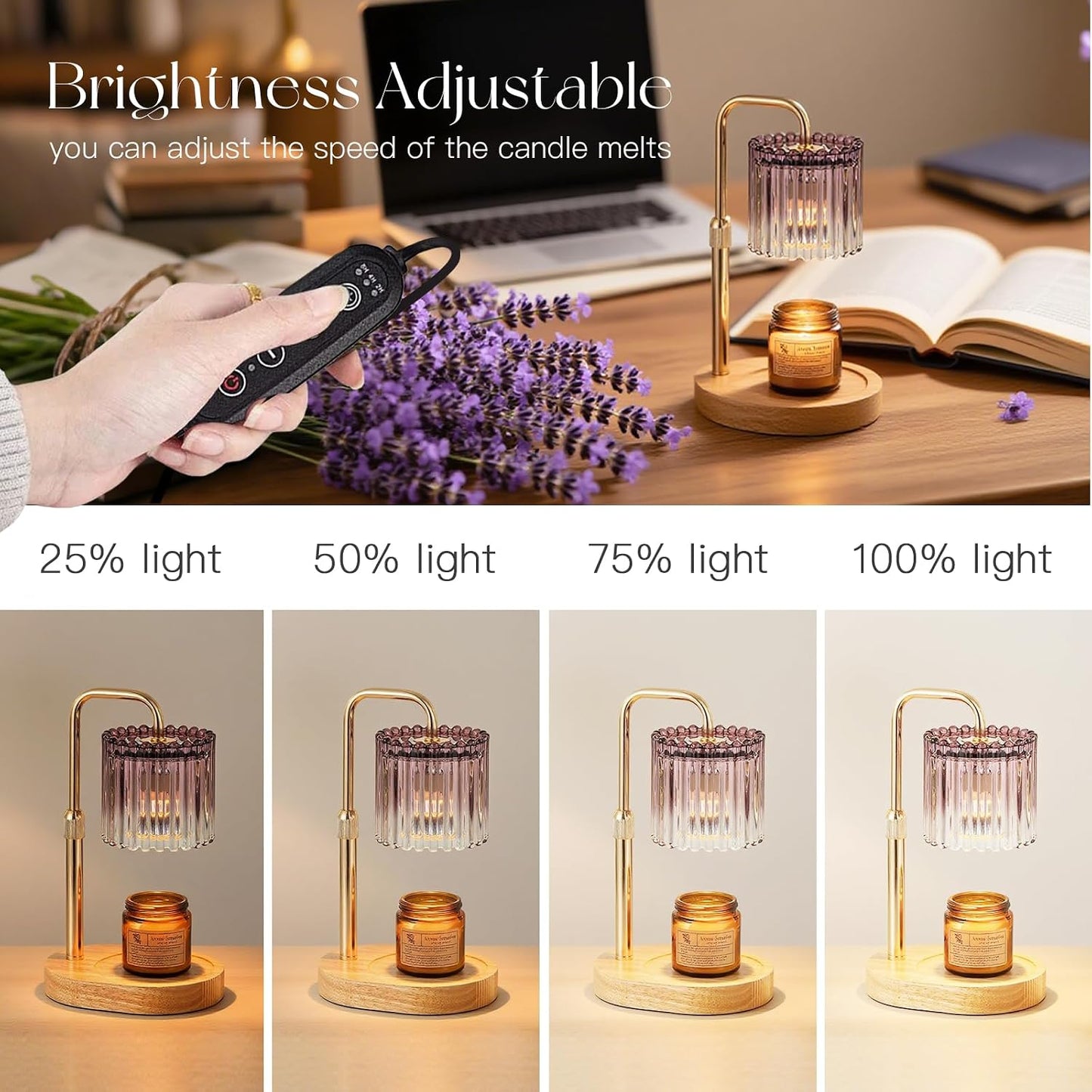 Candeldo Candle Warmer Lamp with Timer: Black Candle Warming Lamp Height Adjustable Wax Melt Warmer Dimmable Modern Farmhouse New Home Bedroom Decor Mothers Day Housewarming Gift for Women