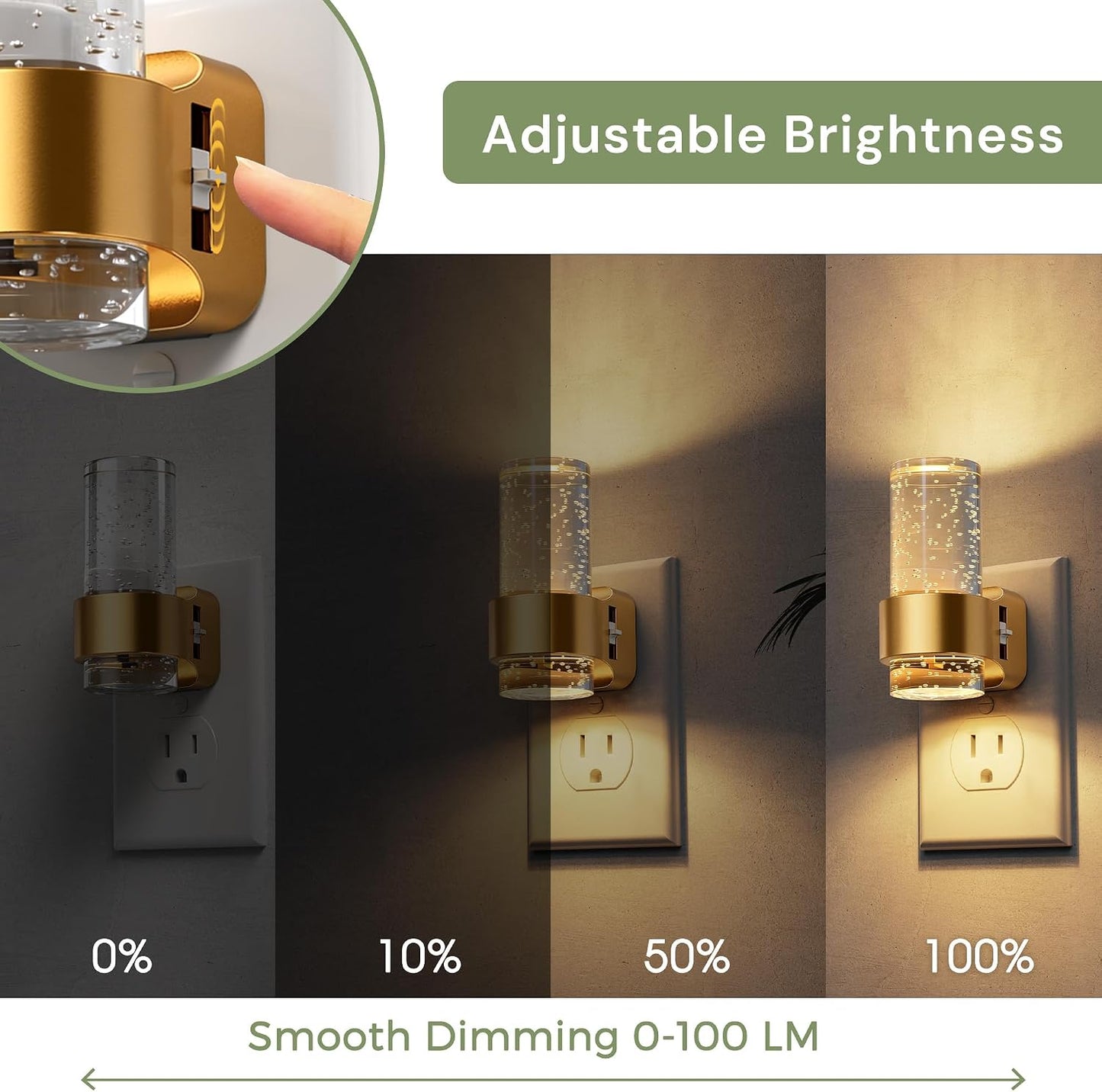 L LOHAS LED Night Lights Plug into wall, Amber Night Light with Adjustable Brightness, Plug in NightLight with Auto Light Sensor, Wall Sconce-Style Design Night Light for Bathroom,Hallway, 2 Pack