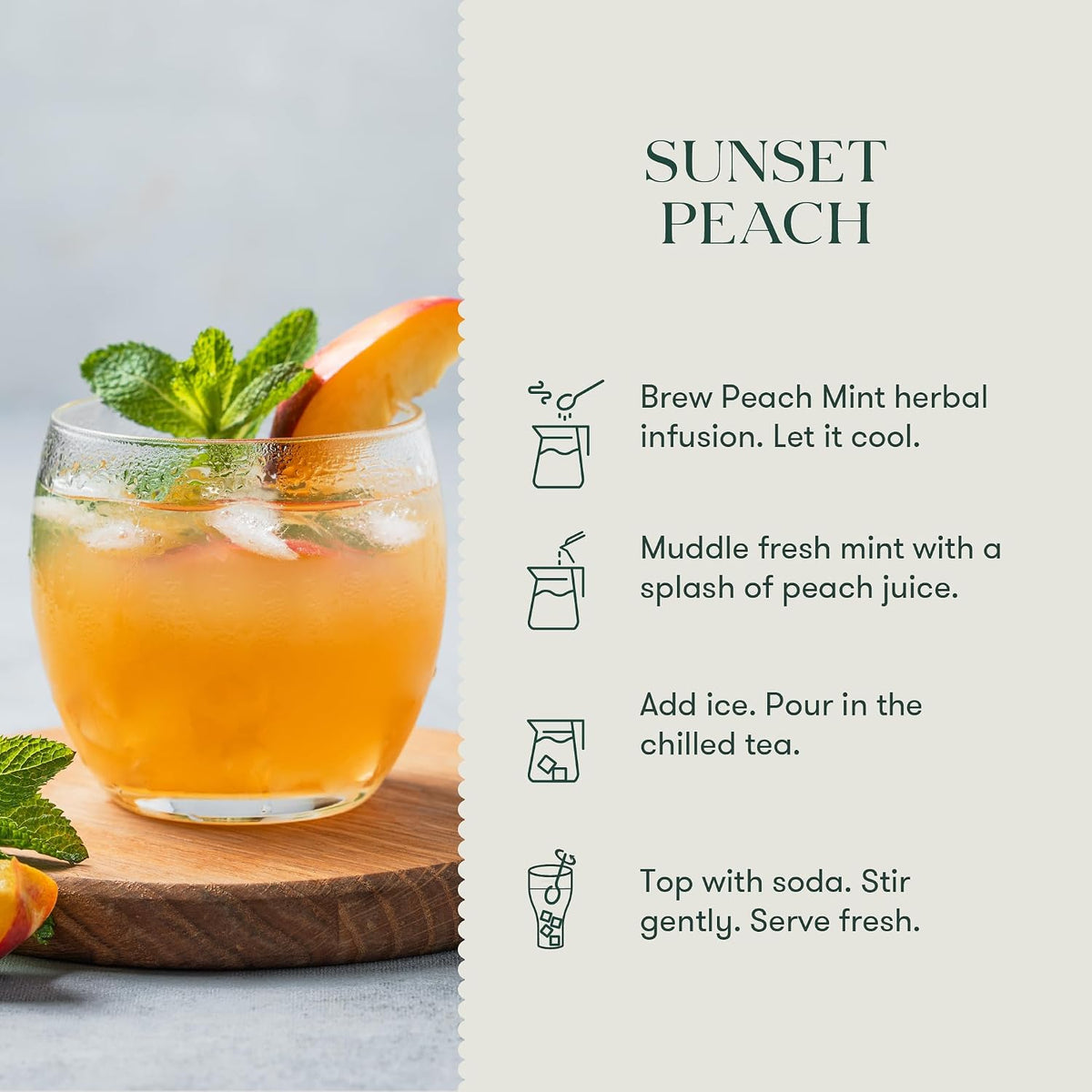 Luxmi Estates Peach Mint Herbal Tea, 25 Biodegradable Tea Bags (50g, 1.76oz) | Caffeine-Free Fruit Herbal Infusion with Real Peach Bits, Hibiscus, Spearmint, Cinnamon, Ginger, Licorice, Orange Peel, Cardamom & Dandelion, Vegan