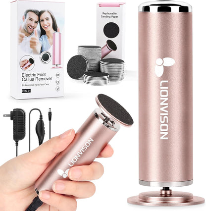 LIONVISON Electric Foot Callus Remover: Adjustable Speed Foot File for Cracked Heels - Working Women's Summer Pedicure Tool with 60pcs Sandpaper Discs - Dead Skin Remover for Dry Feet at-Home