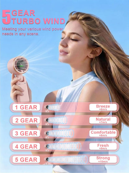 Portable Handheld Turbo Fan, 5 Gear Wind, Battery Operated, Up to 13 Working Hours Rechargeable Fan, 3 IN 1 Hand Fans with Air Turbo Tech Cooling Fan for for Travel, Beach, Outdoor - Black