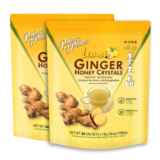 Prince of Peace Instant Ginger Honey Crystals with Turmeric, 60 Sachets - pack of 2 – Instant Hot or Cold Beverage that Soothes Throat – Easy to Brew – Drink Like a Tea – Gluten Free – Real Ginger