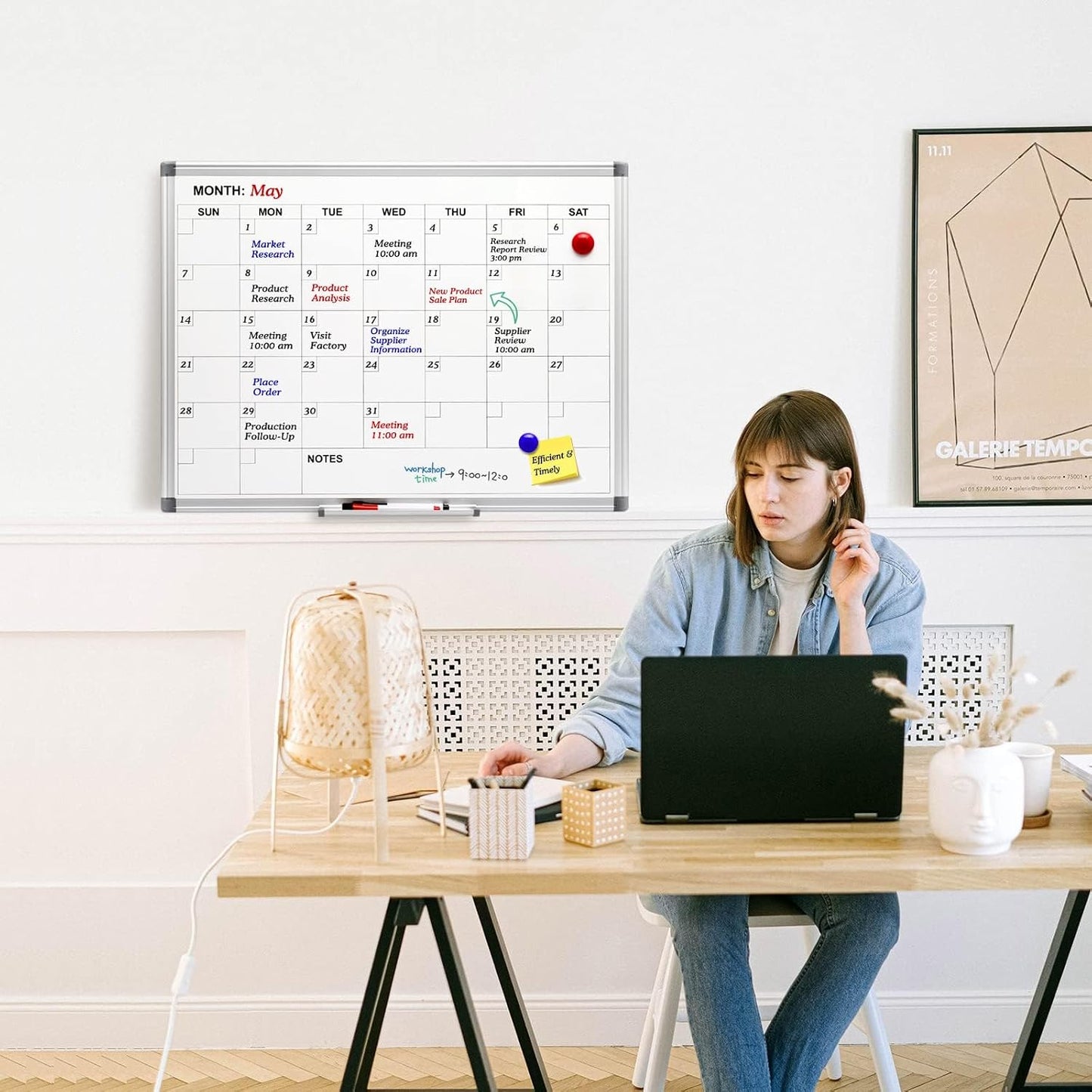 Comix Magnetic Monthly Calendar Whiteboard, 24 x 18 Inches Wall Planner