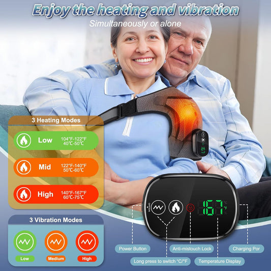 Cordless Shoulder Massager with Heat and Vibration, 3 Heat & 3 Vibration