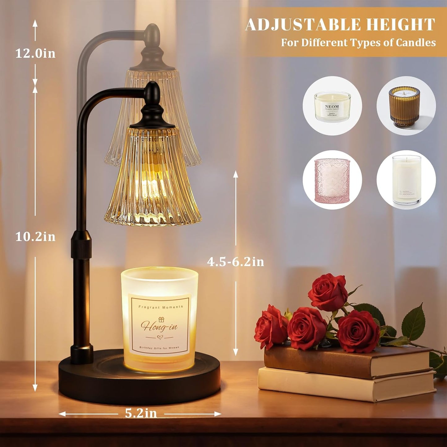 Candle Warmer Lamp with Timer Dimmable,Birthday Gifts for Women Mom Sister,Adjustable Height Wax Melt Warmer for Jar Candles,House Warming Gifts New Home,Ideal for Office,Dorm,Bedroom Home Decor