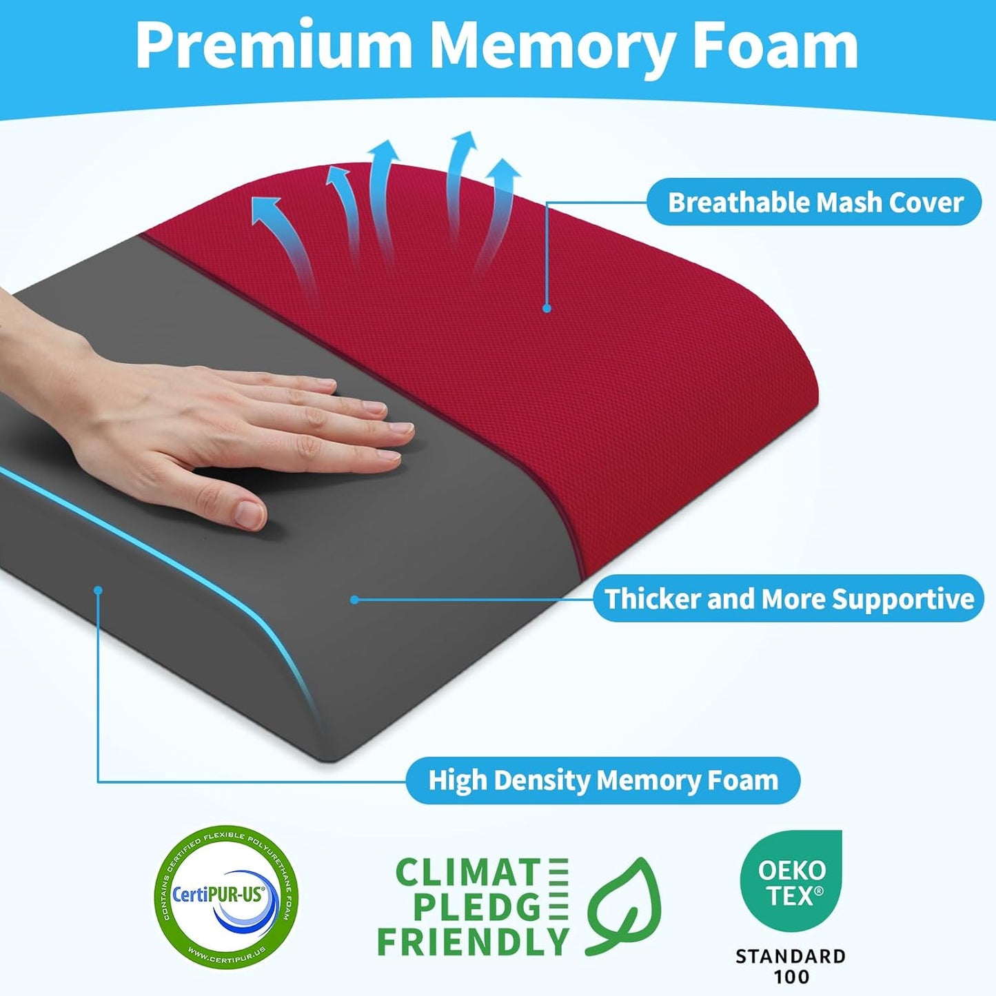 TranquilRelax Large Seat Cushion, Memory Foam Cushion for Long Sitting Hours on Office Chair, Car Seat, Non-Slip Chair Pad for Sciatica, Coccyx, Tailbone Pain Relief & Post-Surgery Recovery (Black)