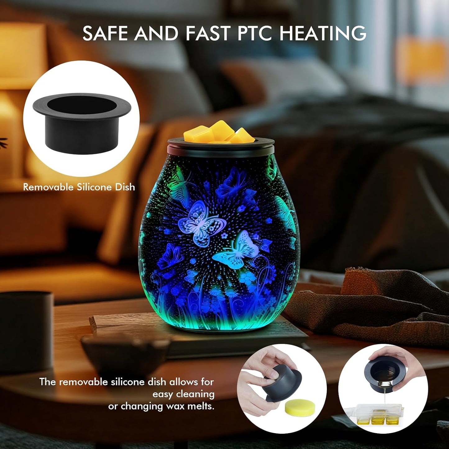 Wax Melt Warmer for Scented Wax- Glass Wax Melter for Home Fragrance with Removable Tray, Essential Oil Warmer Wax Cubes Burner Aroma Night Light for Home Office Bedroom Decor Gifts for Women