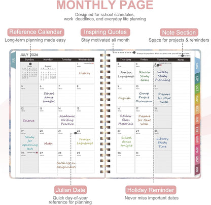 Planner 2026-2027, Weekly and Monthly Calendar Planner, JUL 2026 - JUN 2027 | A5(6.3'' x 8.5''), Hardcover, Agenda Book, Sprial Bound, Inner Pocket, Office and School Use