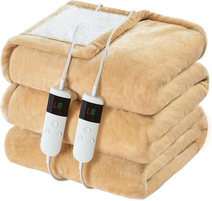 Electric Heated Blanket Throw Size 50''x60''-Control Heating Blanket, Soft & Warm Flannel 10-Level Temperature Control, 8 Hours Auto Off, Rapid Heating & Overheat Protection