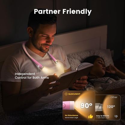 Glocusent Book Light, 3-Color & 6-Brightness Reading Light, Bendable Neck Light, 80-hr Lasting Rechargeable Book Light, Perfect Reading Lights for Books in Bed, Knitting, Repairing, Book Lovers Gifts