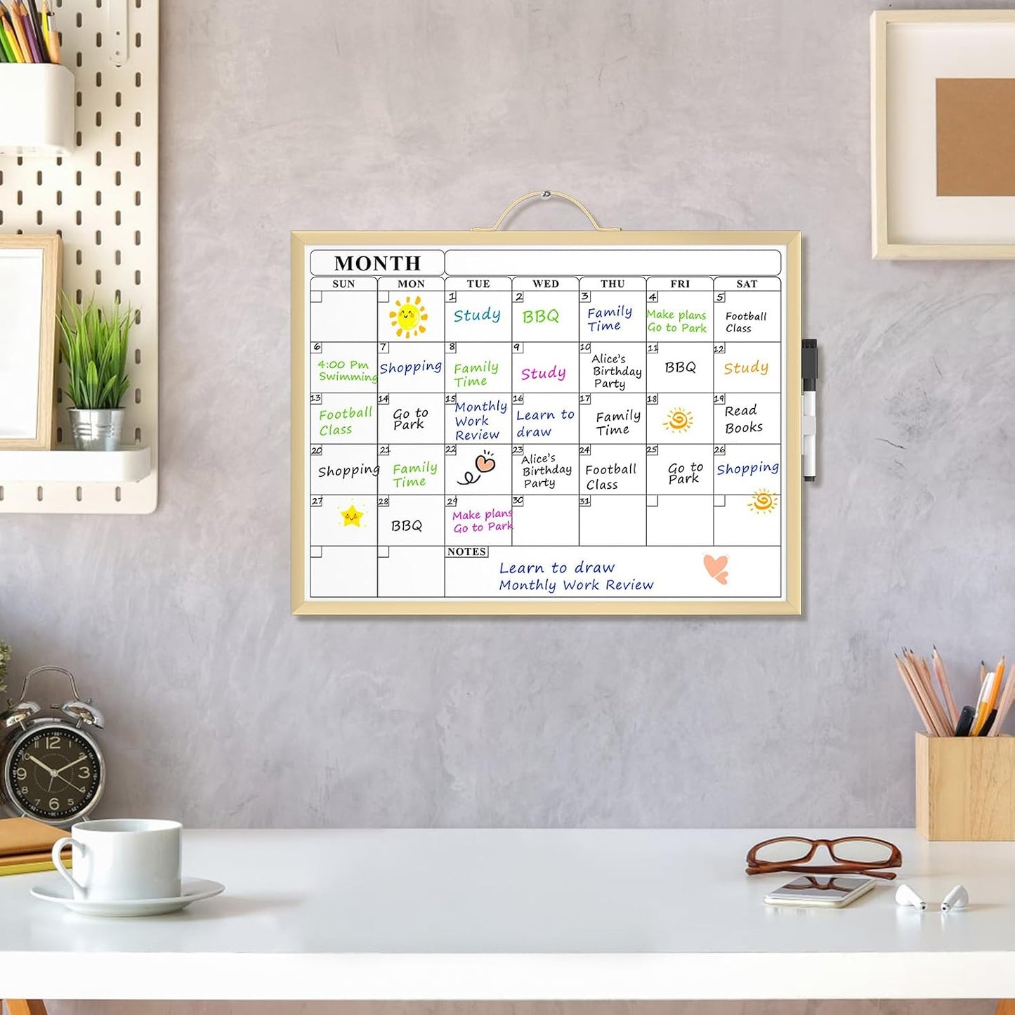 MaxGear Monthly Calendar Whiteboard, Magnetic Double-Sided Board, 16" x 12"