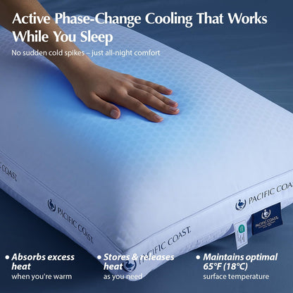 Pacific Coast ArcticLayer Adjustable Cooling Pillows, Standard Size 2 Pack, Hotel Pillows for Hot Sleepers, Oeko-TEX Certified, Removable Pads with Snap Buttons, Breathable Support for Night Sweats