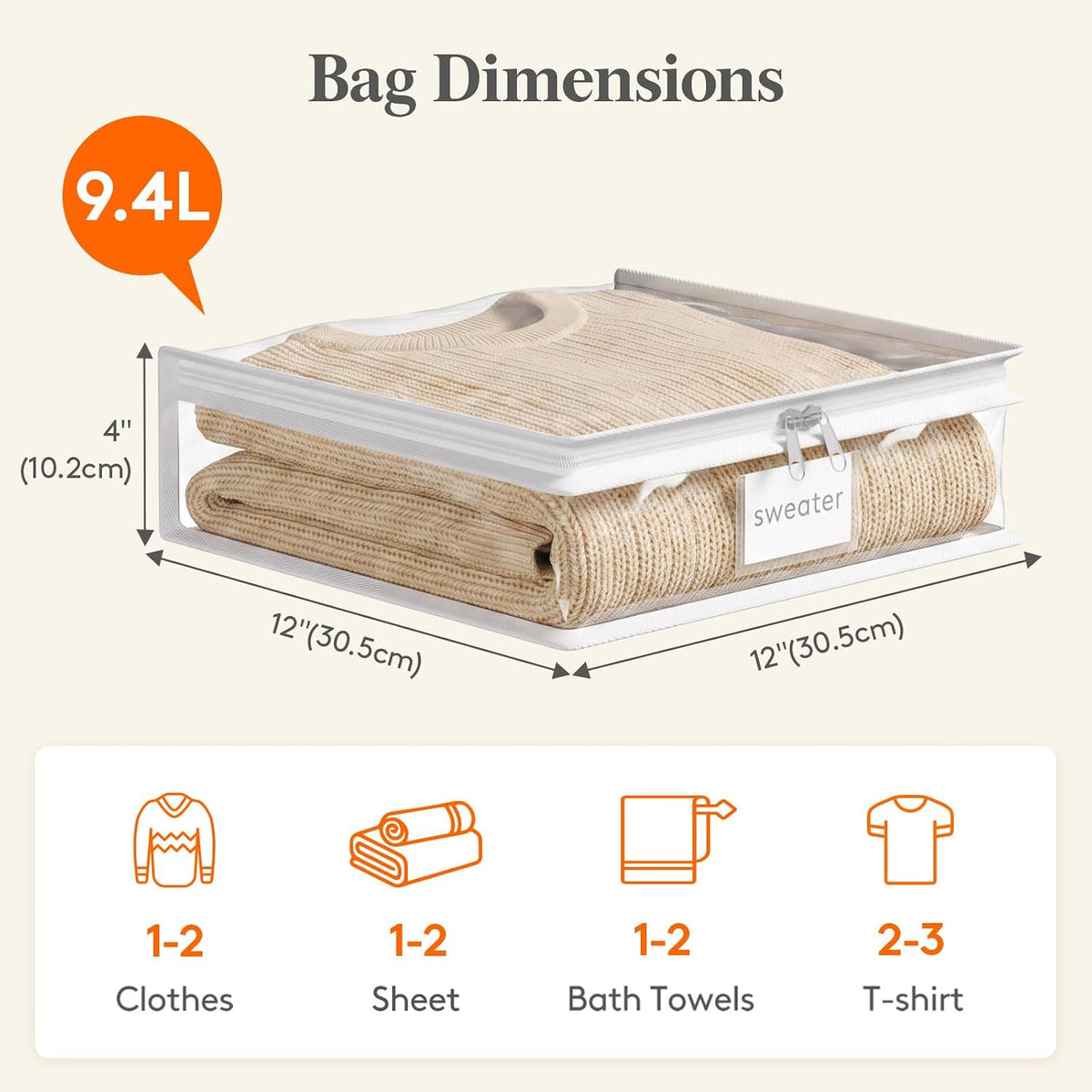 Lifewit Clear Zippered Storage Bags, Plastic Sweater Storage Bags Clothing Organizer for Blankets Linen Sweater Bed Sheet Quilt Clothes (15.7 x 13.8 x 3.9 Inch)