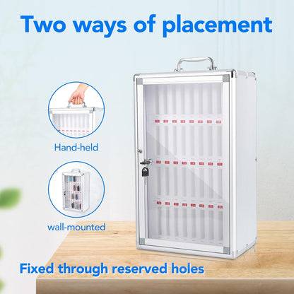 24 Slots Cell Phone Locker, Aluminum Alloy Portable Phone Storage Cabinet, Wall-Mounted Lock Box with Handle for Classroom Office Employees