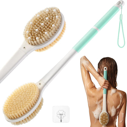 Dry Brushing Body Brush for Massage - Natural Boar Bristle Exfoliating Brush with Massage Nodes for Lymphatic Drainage, Cellulite, Blood Circulation Improving Skin Health for Women Men Elderly(Grey)