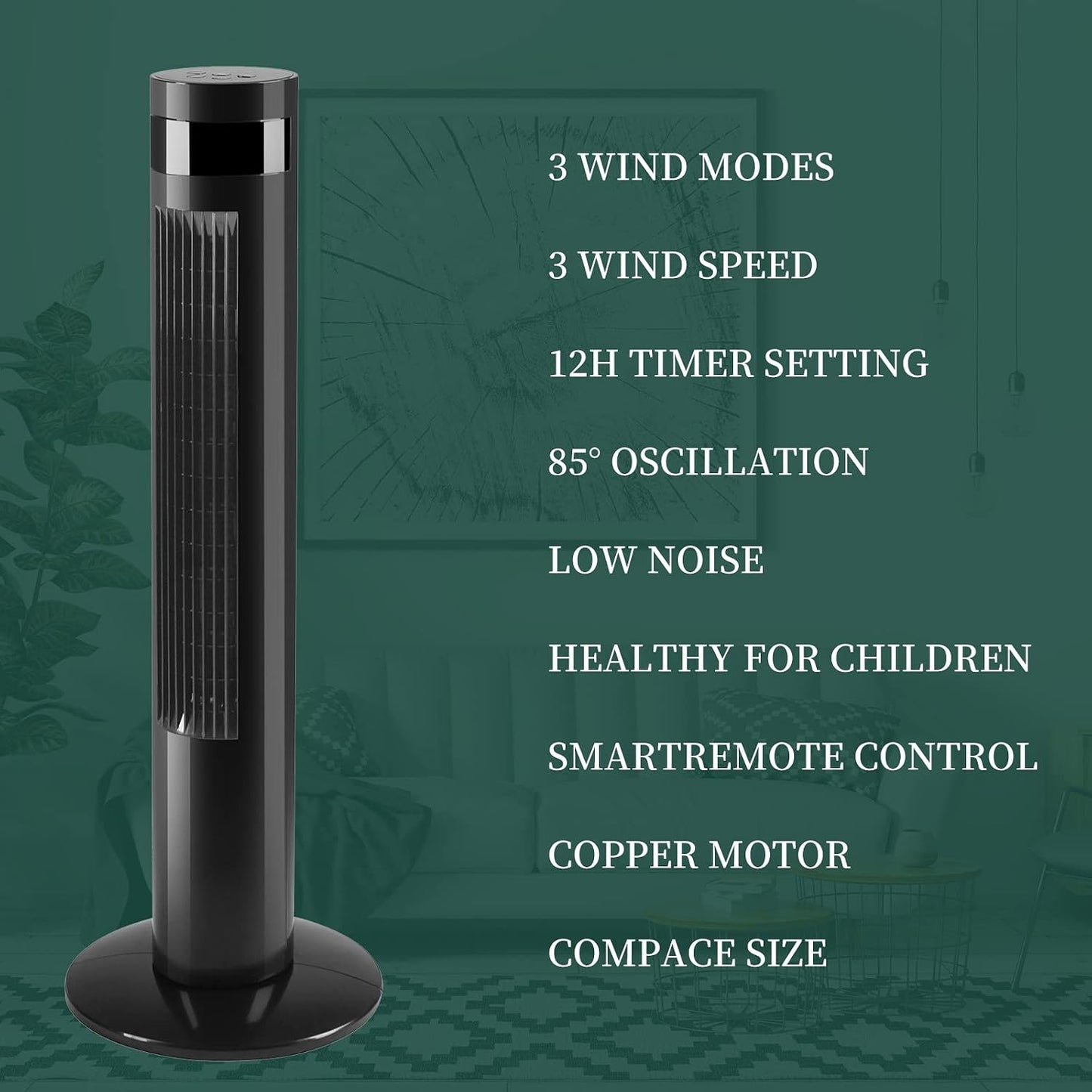 Antarctic Star Tower Fan 85°Oscillating Fan Quiet Cooling 12H Timer Remote Control Bladeless Electric 3 Speeds Wind 3 Modes, 42INCH, PINK